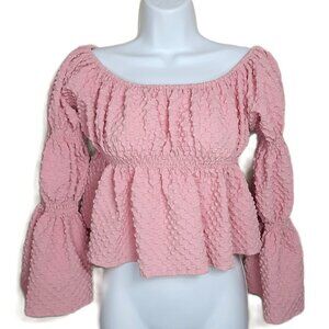 NWT Cottagecore Pink Empire Puff Bell Sleeve Crop Top M Milk Maid Peasant